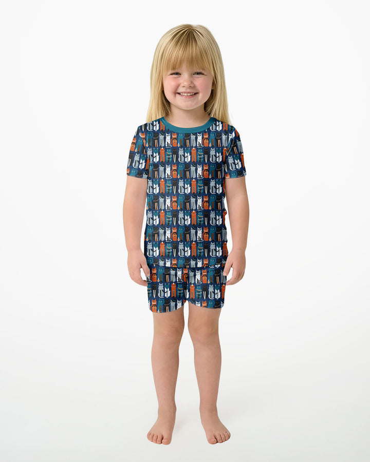 Retro Halloween Cat Bamboo Two Piece Short Sleeve Shorts Pajama Set