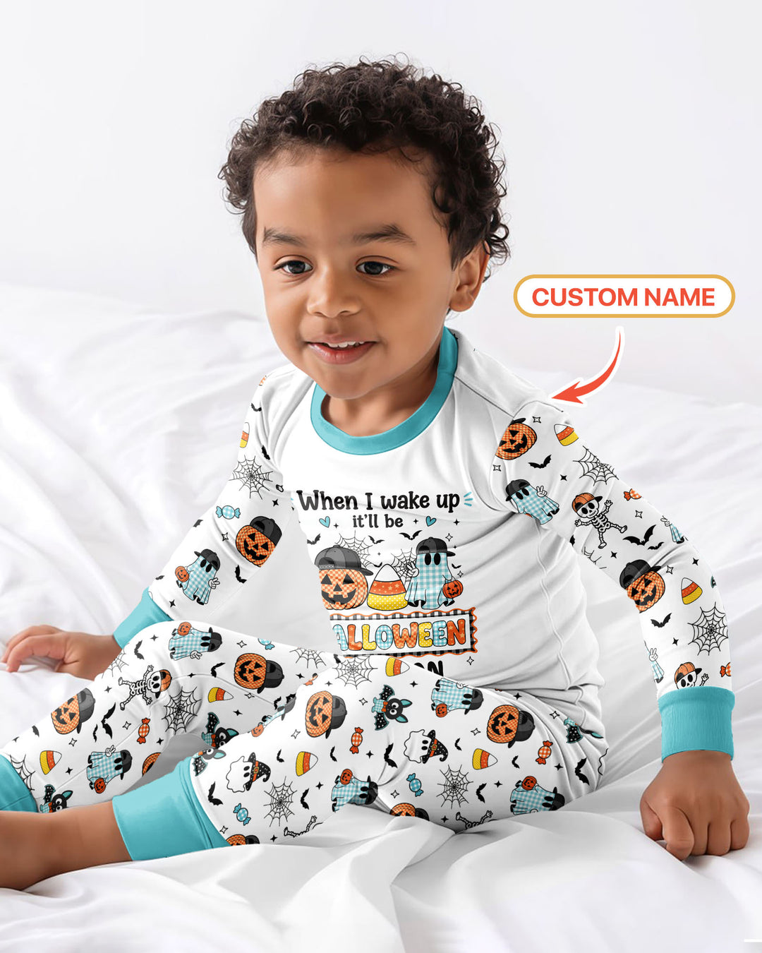 Custom Name When I Wake Up It'll Be Halloween! Bamboo Two Piece Long Sleeve Pajama Set