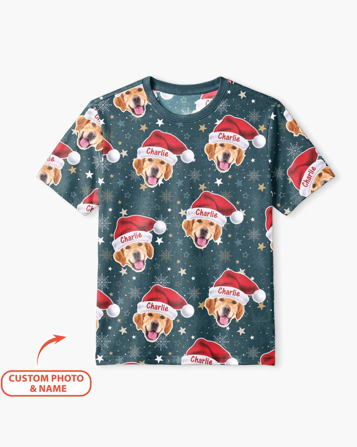 Custom Dog Photo Santa Claus Bamboo Men Short Sleeve Short Pajama Set