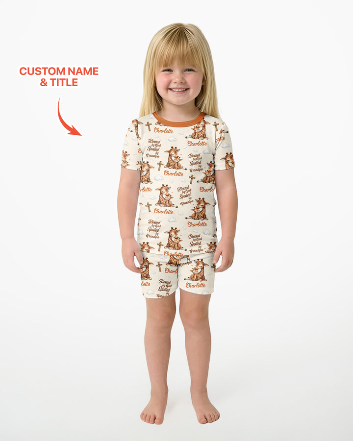Custom Name Blessed By God Spoiled By Grandma Bamboo Two Piece Short Sleeve Shorts Pajama Set