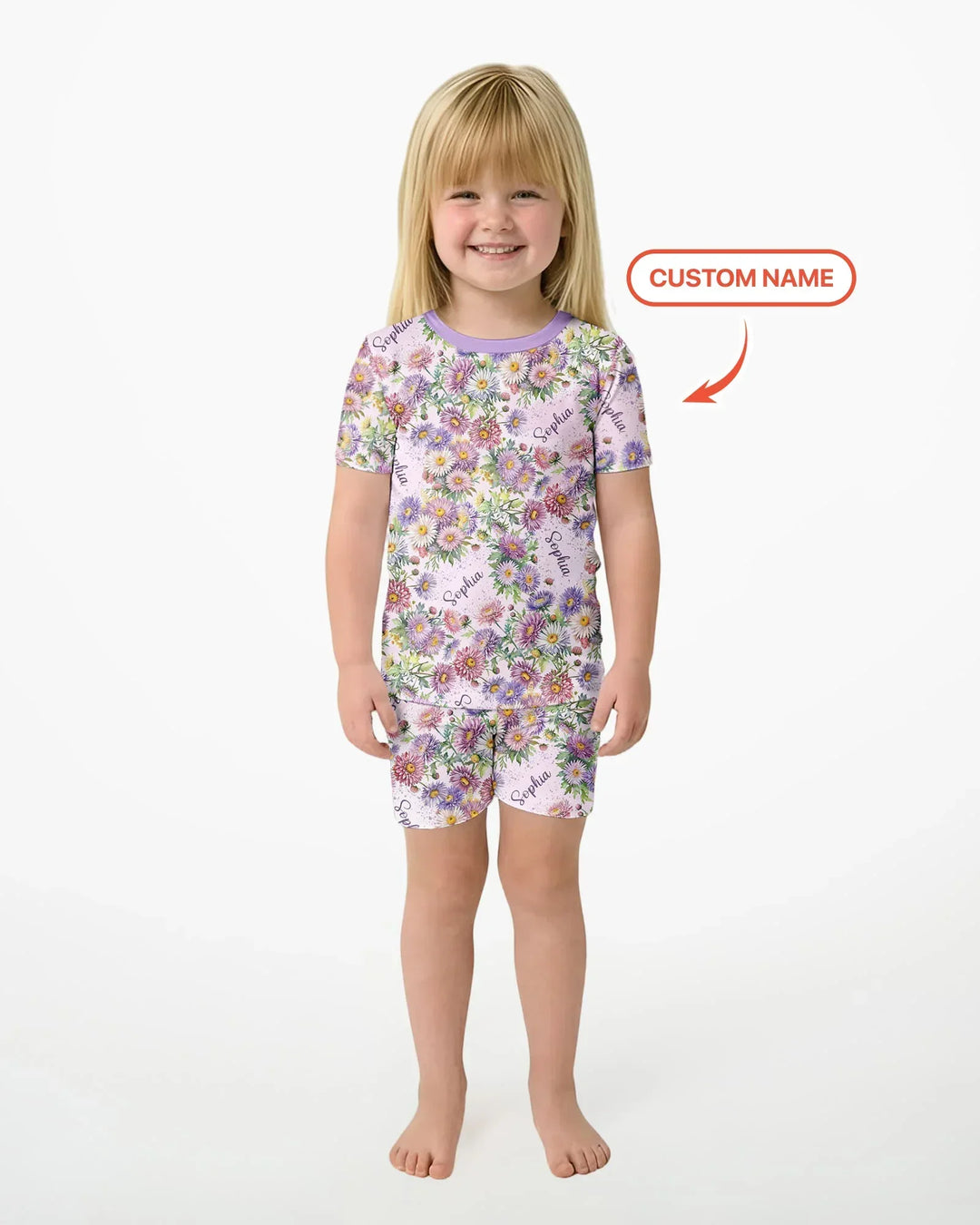 Custom Name Birth Month Flowers Bamboo Two Piece Short Sleeve Shorts Pajama Set