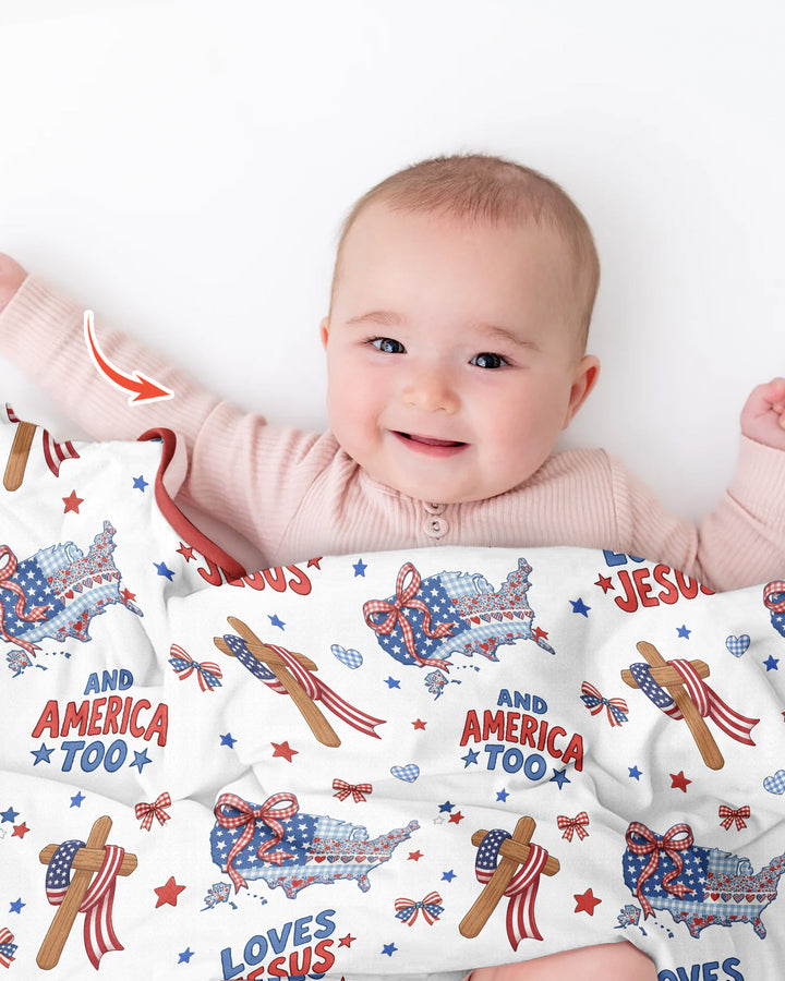 Loves Jesus And America Too Bamboo Blanket