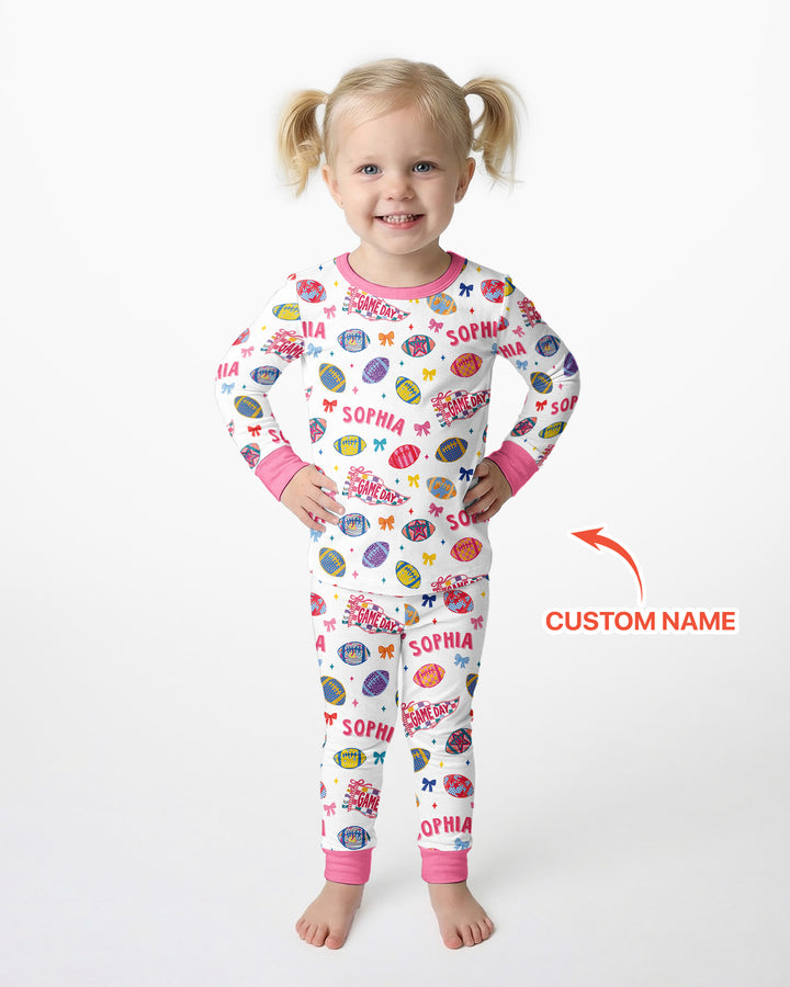 Custom Name Game day Bamboo Two Piece Long Sleeve Pajama Set