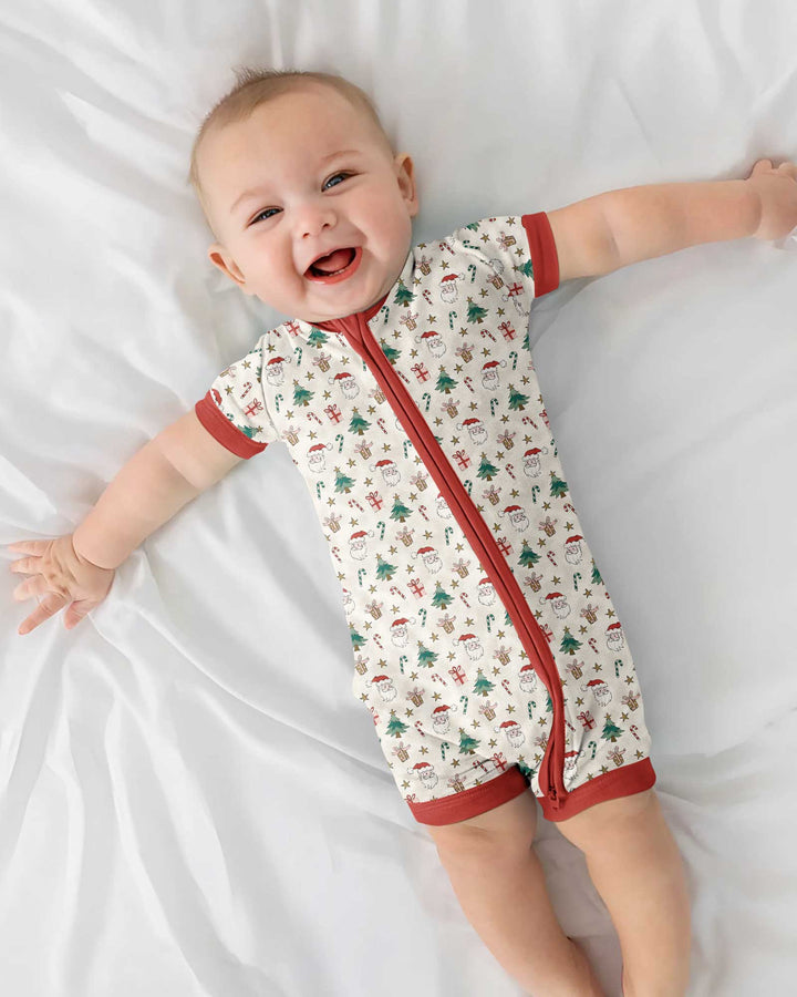 Vintage Santa Christmas Doodles Bamboo Shorty Zippy