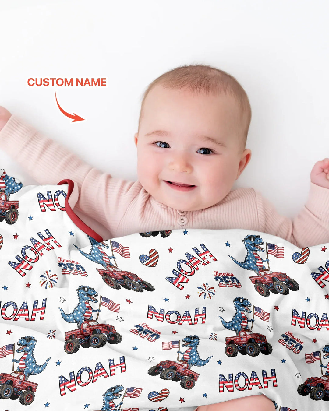 Custom Name American Flag Dinosaur Bamboo Blanket