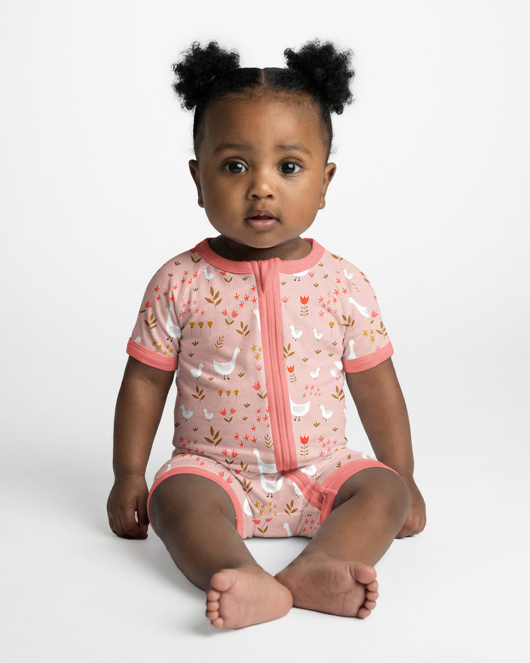 Geese and Flowers Bamboo Shorty Zippered Romper