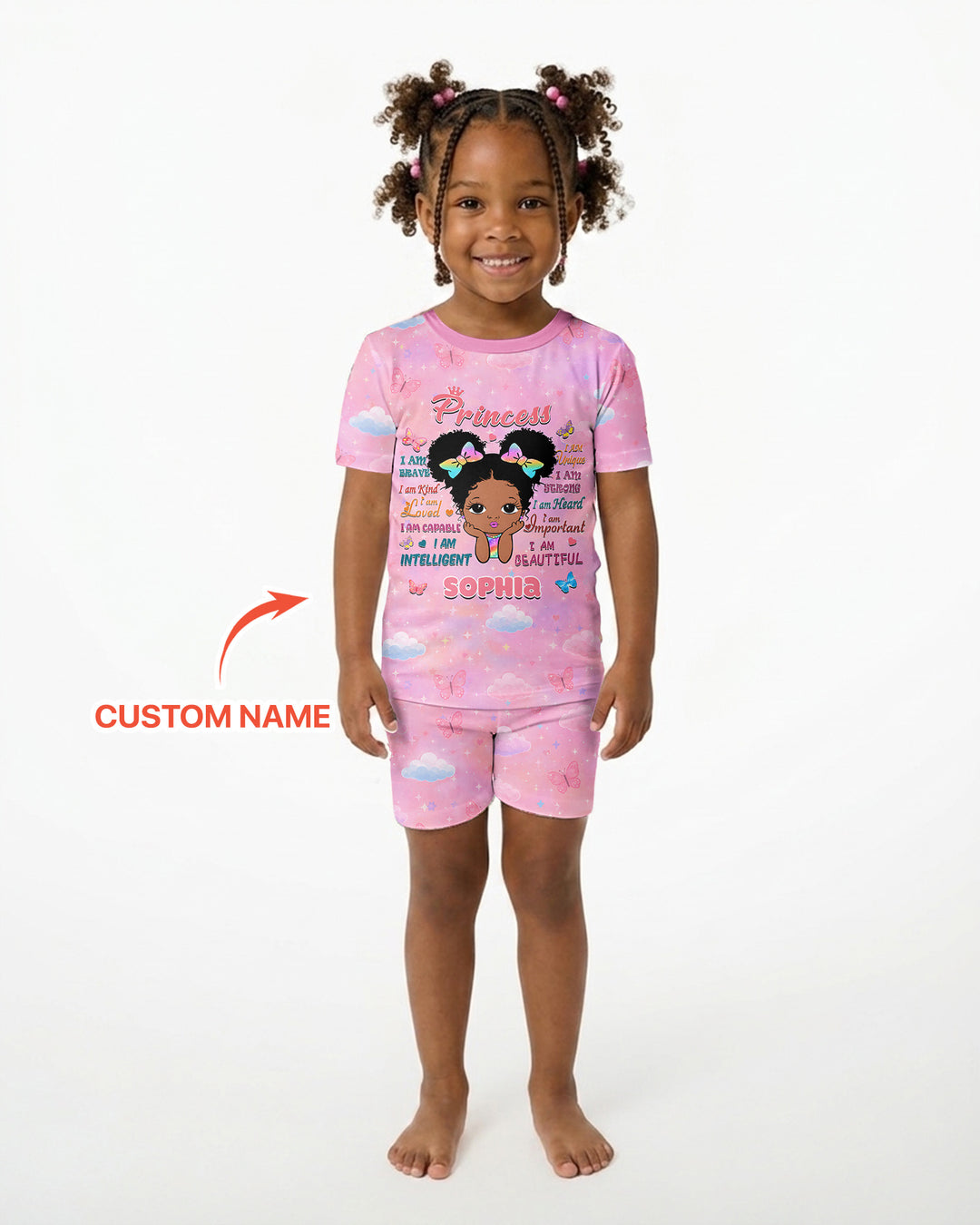 Black Princess I Am Beautiful Bamboo Two Piece Short Sleeve Shorts Pajama Set