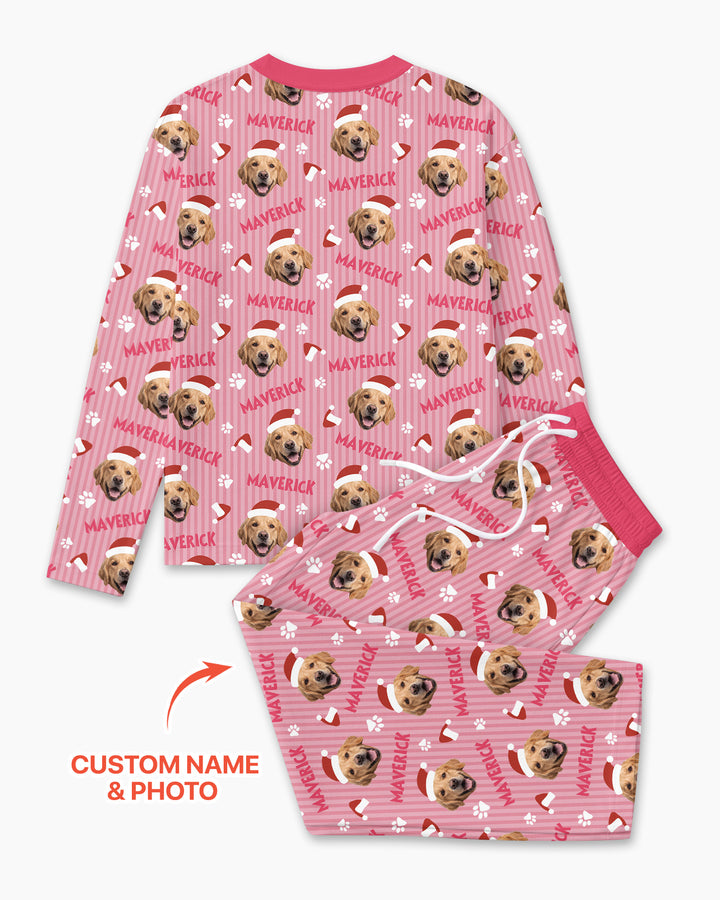 Custom Pet Photo Christmas Paws Stripe Bamboo Men's Pajama Set