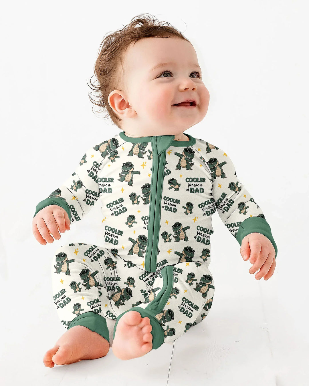 Divertido pijama de bambú convertible con cremallera de dinosaurio para papá e hijo a juego