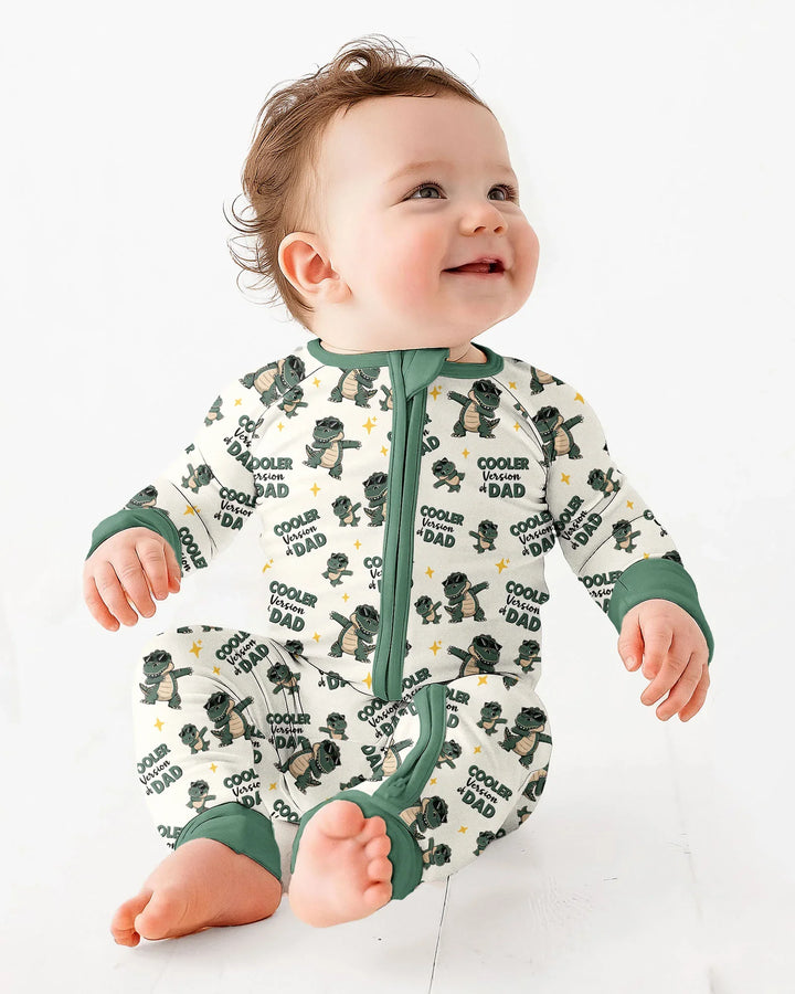 Divertido pijama de bambú convertible con cremallera de dinosaurio para papá e hijo a juego