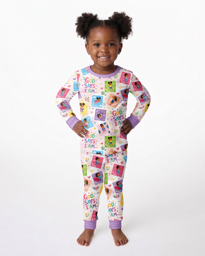God Says I Am Black Girl Bamboo Two Piece Long Sleeve Pajama Set