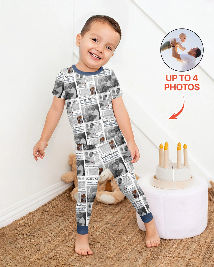 Custom Photo The Best Dad Times Bamboo Two Piece Short Sleeve Pajama Set