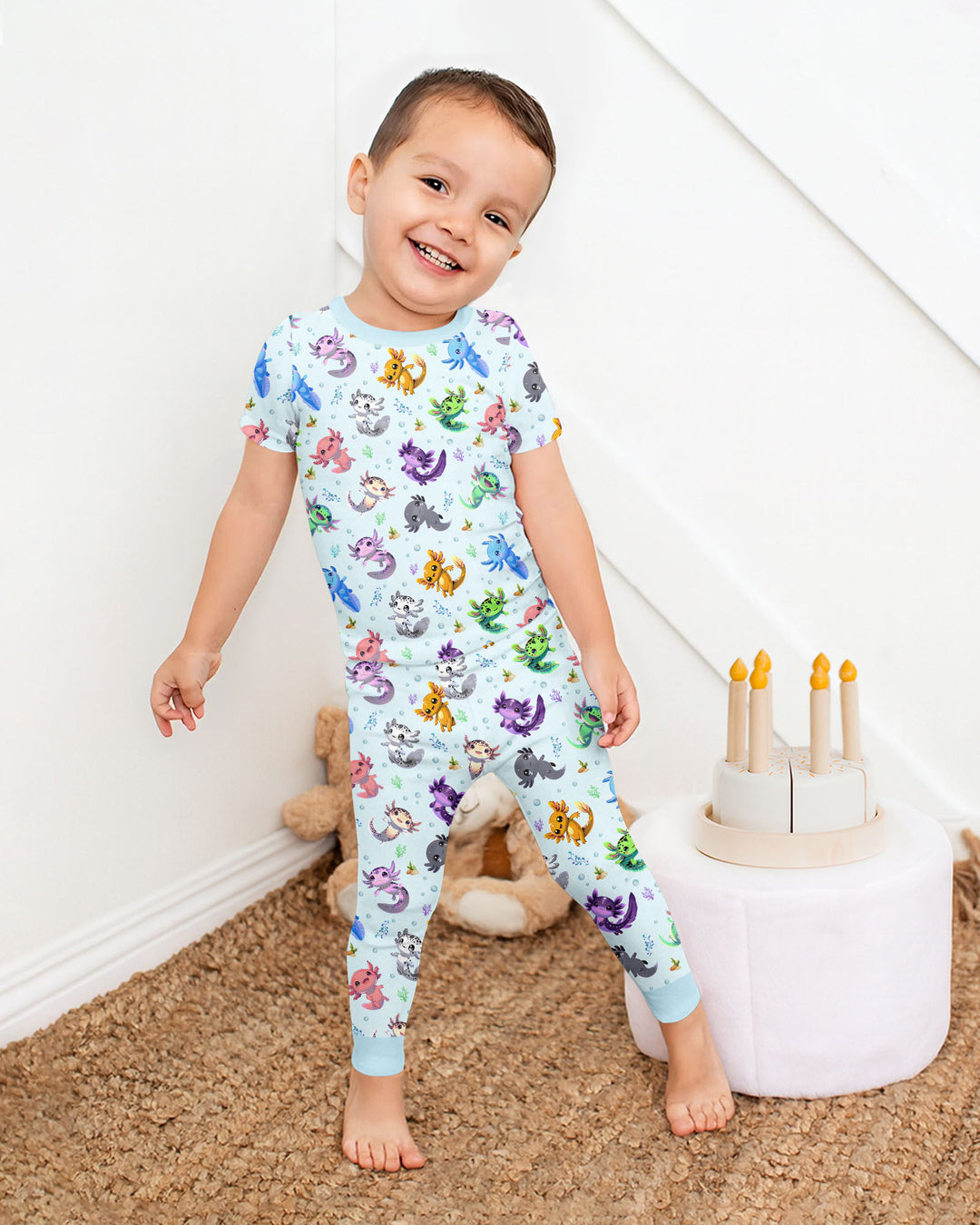 I Love You Axolotl Bamboo Two Piece Short Sleeve Pajama Set