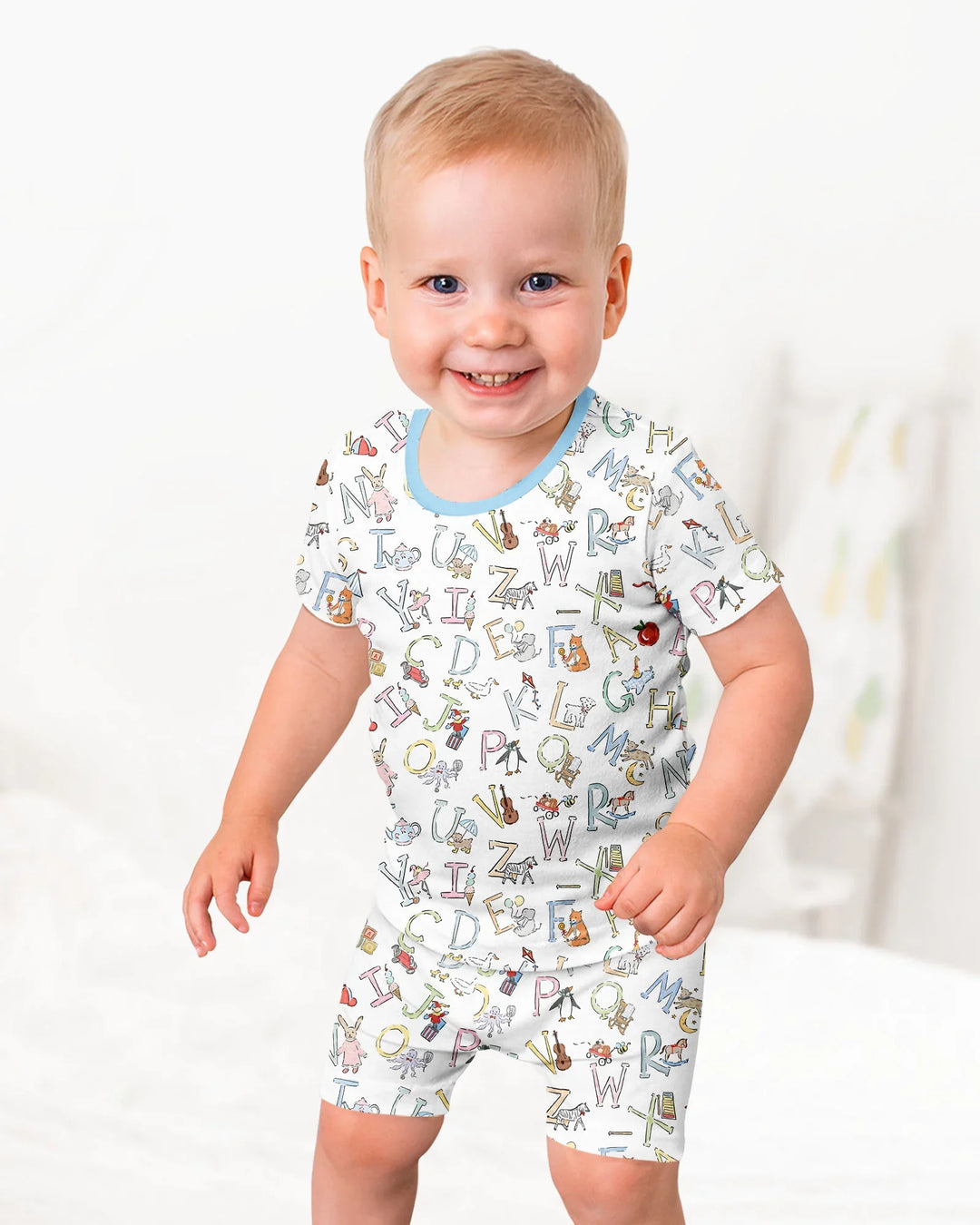 ABC Whimsy Bamboo Two Piece Short Sleeve Shorts Pajama Set
