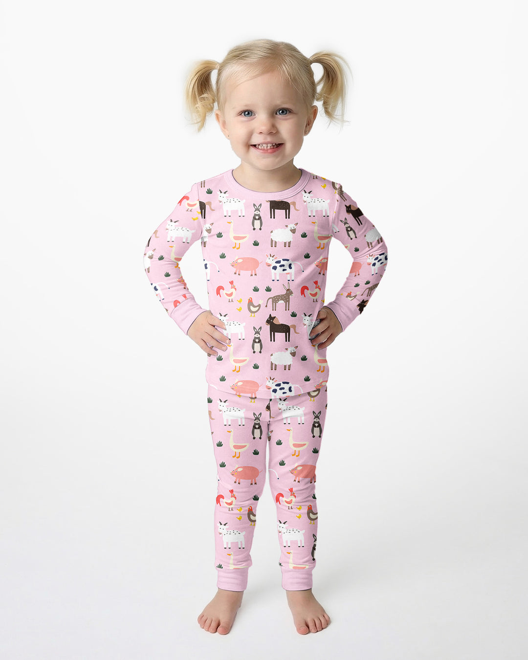 Pink Farm Animals Bamboo Two Piece Pajama Set