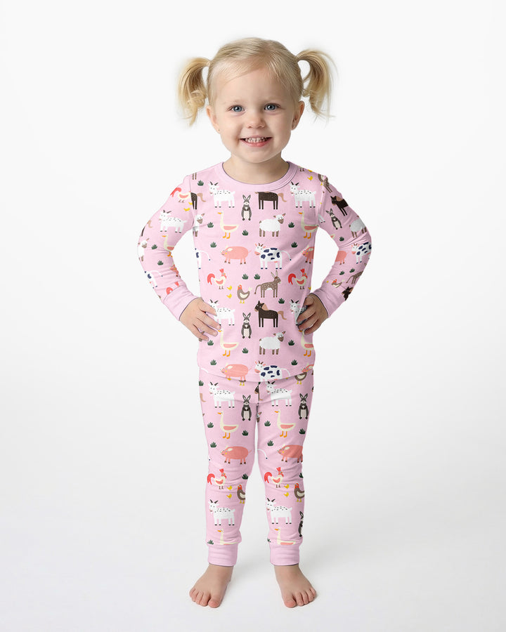 Pink Farm Animals Bamboo Two Piece Pajama Set