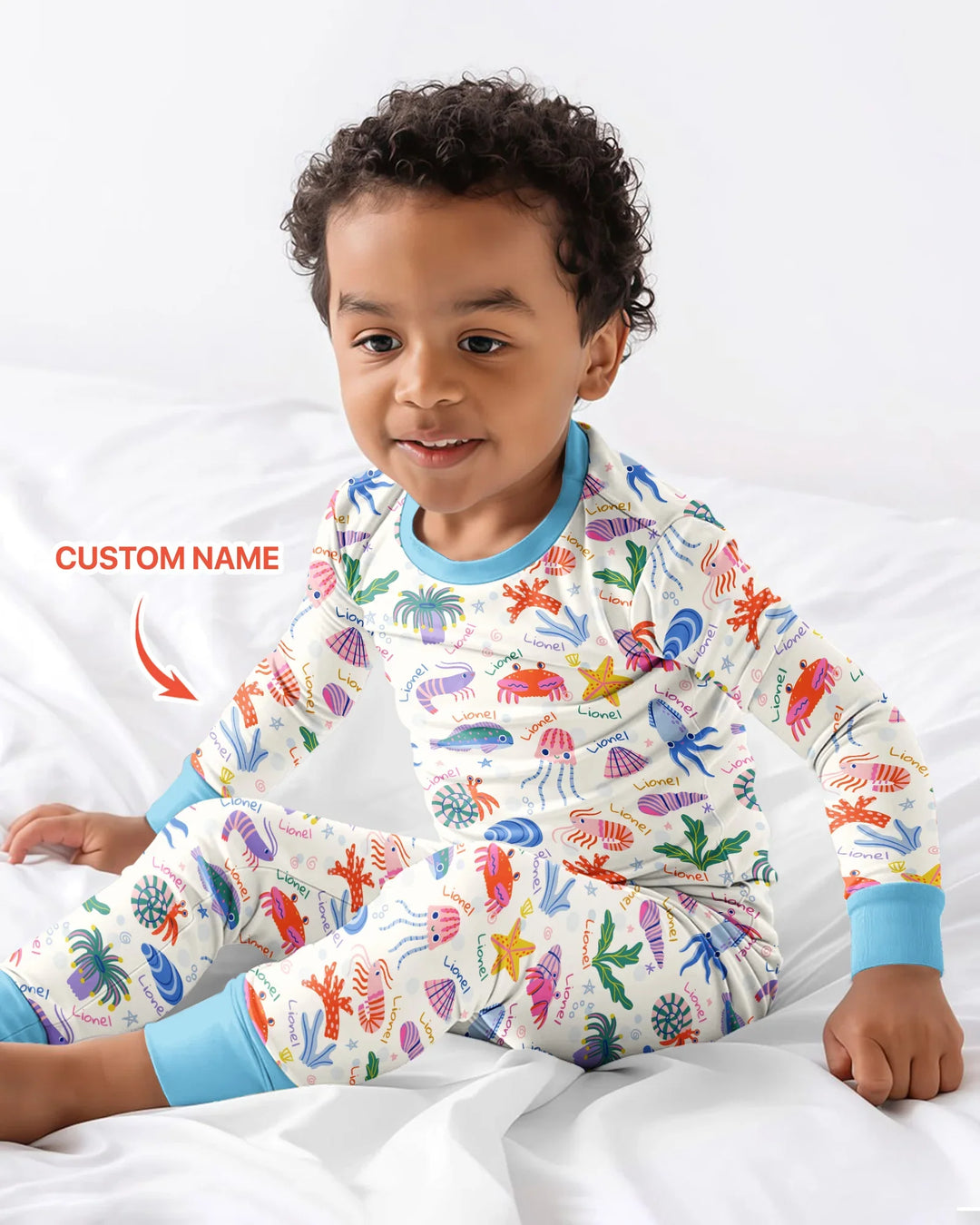 Tide Pool Pals Custom Name Bamboo Two Piece Long Sleeve Pajama Set