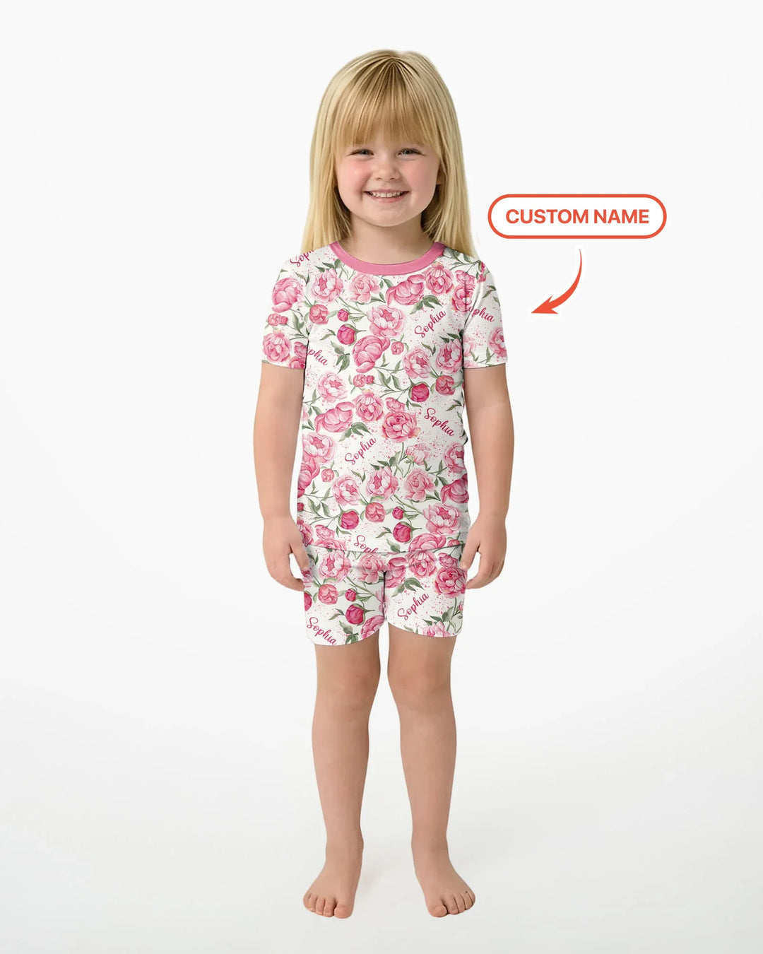Custom Name Birth Month Flowers Bamboo Two Piece Short Sleeve Shorts Pajama Set
