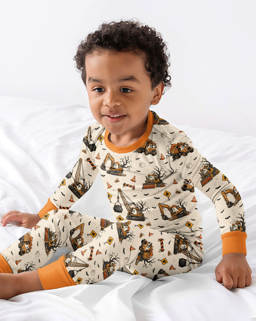 Halloween Construction Crew Ghost Bamboo Two Piece Long Sleeve Pajama Set
