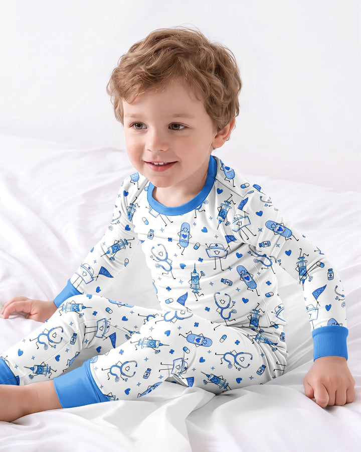 Conjunto de pijama de dos piezas de bambú de manga larga para toda la familia "Coastal Charm"