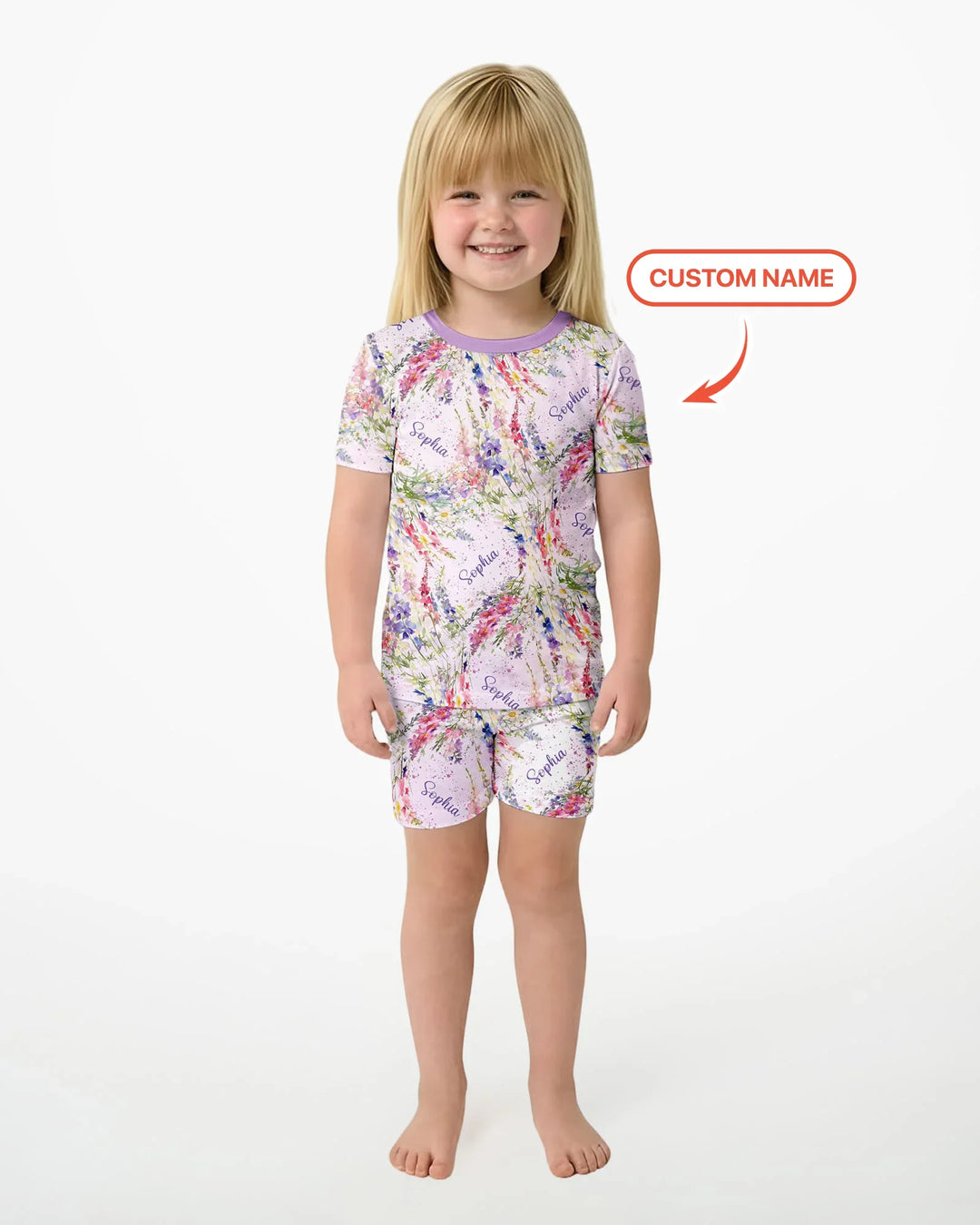 Custom Name Birth Month Flowers Bamboo Two Piece Short Sleeve Shorts Pajama Set