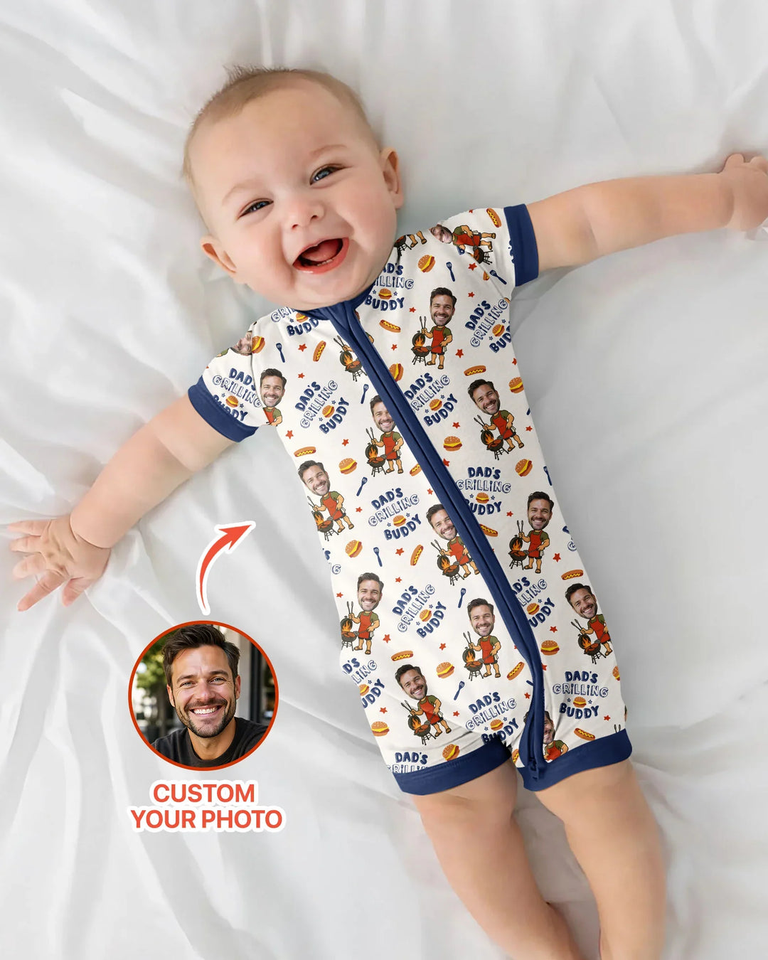 Custom Photo Dad's Grilling Buddy Family Matching Bamboo Shorty Zippy