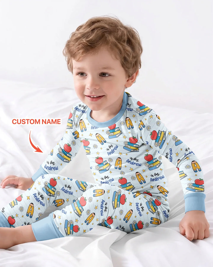 Conjunto de pijama de dos piezas de bambú con mangas largas, plantilla PERSONALIZADA