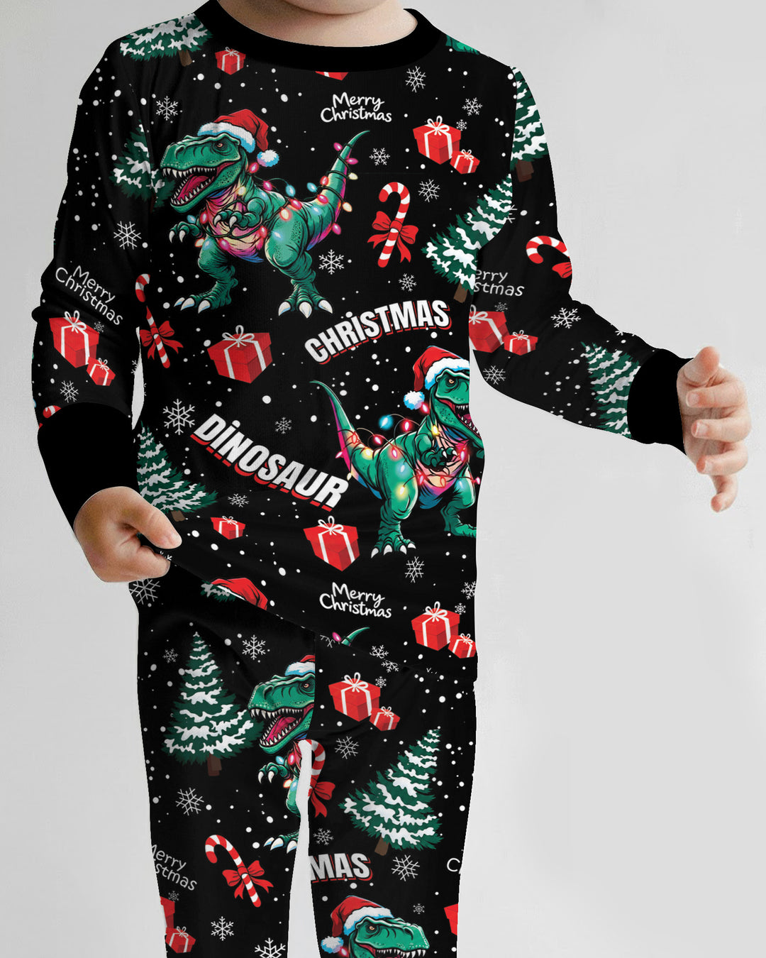 Dinosaur Raw Noel Bamboo Two Piece Long Sleeve Pajama Set