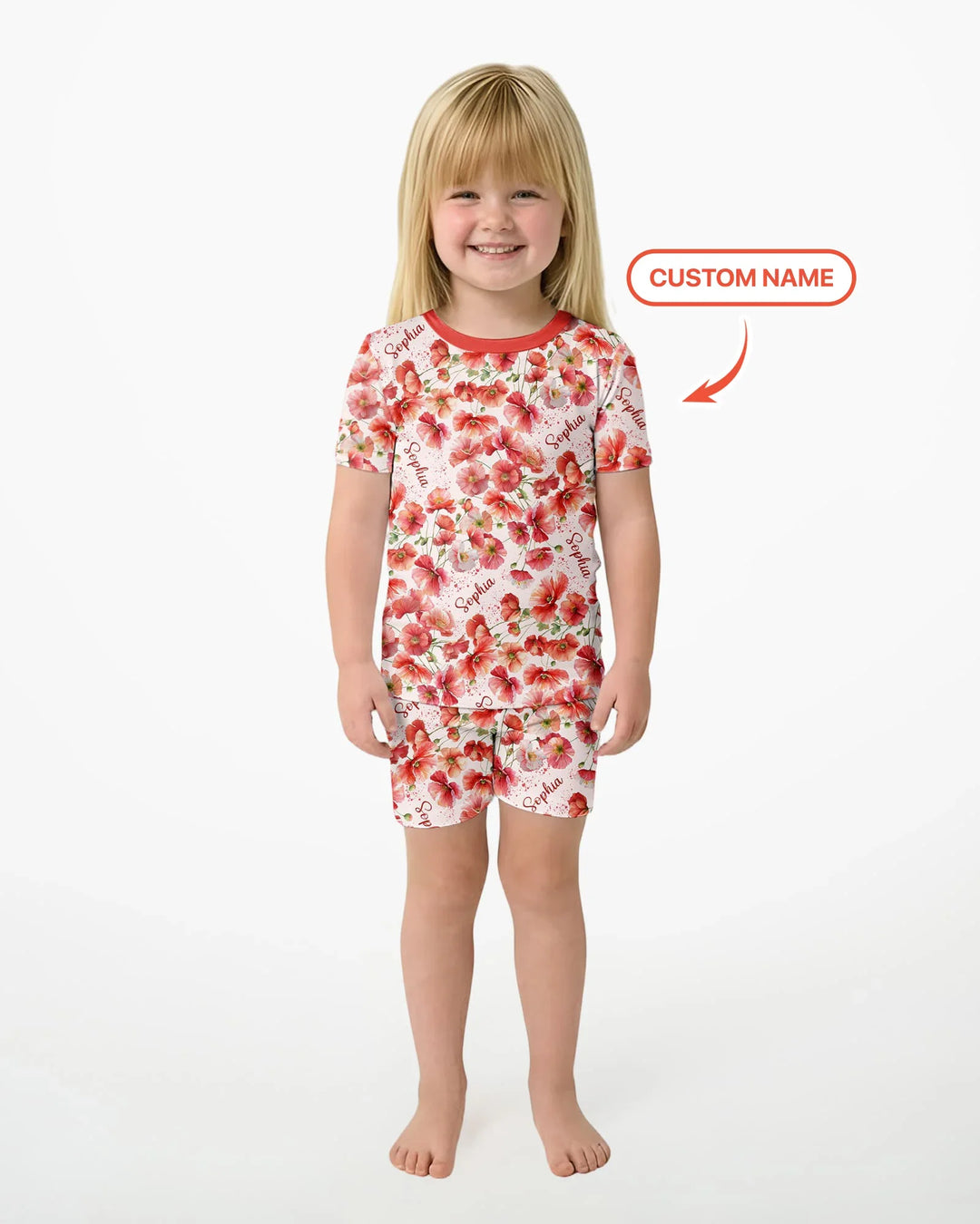 Custom Name Birth Month Flowers Bamboo Two Piece Short Sleeve Shorts Pajama Set
