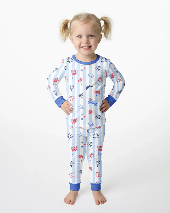 Red, White & Beachy Family Matching Bamboo Two Piece Long Sleeve Pajama Set