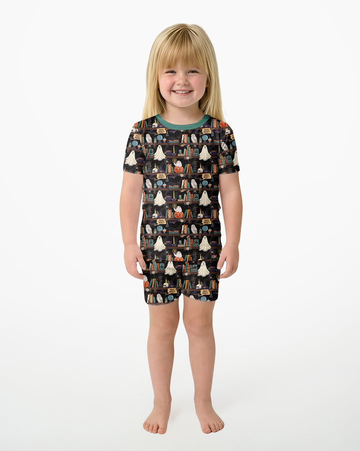 Cute Ghost Witchy Halloween Magic Library Bamboo Two Piece Short Sleeve Shorts Pajama Set