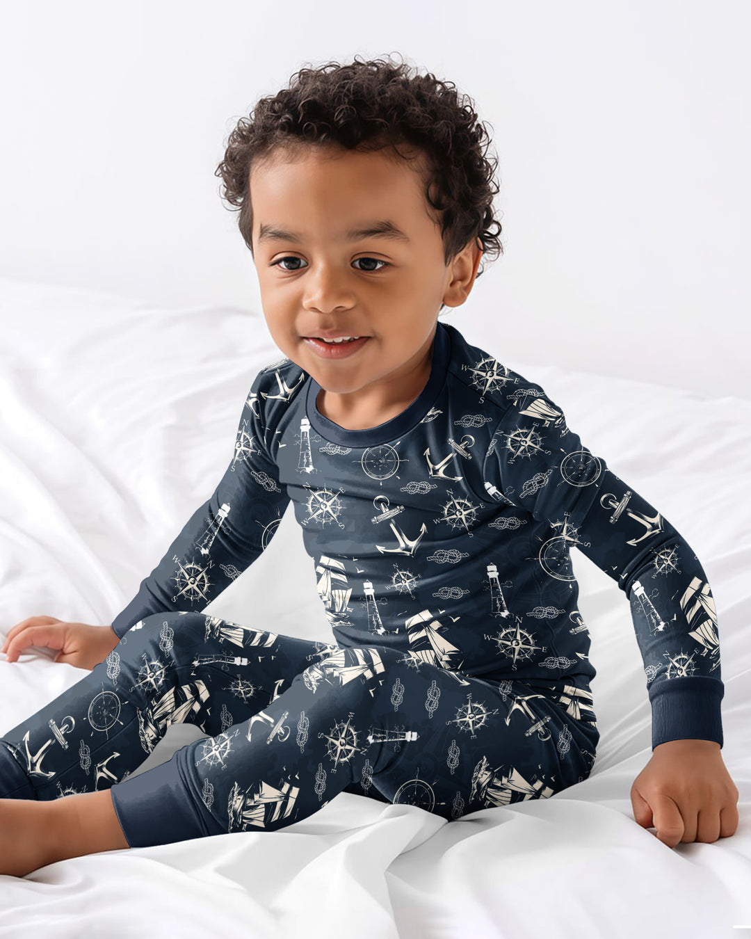 Vintage Nautical Voyage Bamboo Two Piece Long Sleeve Pajama Set