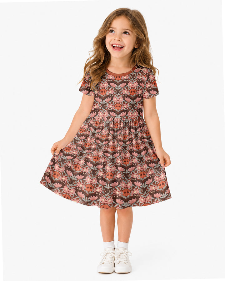 Spooky Owl Pumpkin Folk Floral Halloween Bamboo Twirl Dress
