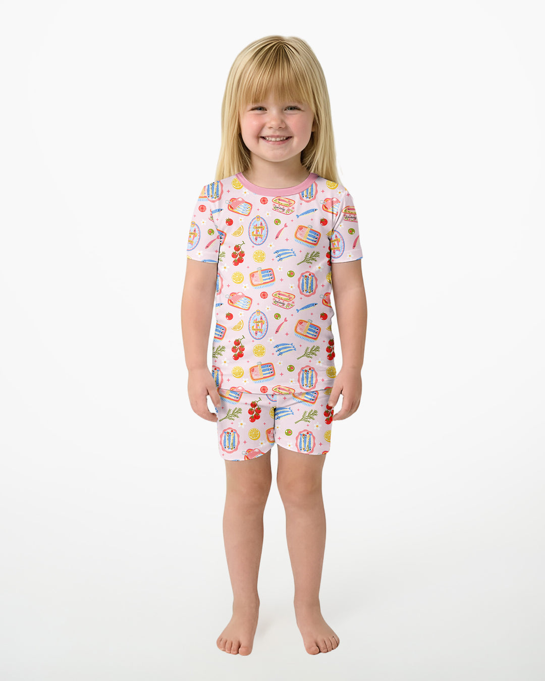 Preppy Sardines Bamboo Two Piece Short Sleeve Shorts Pajama Set