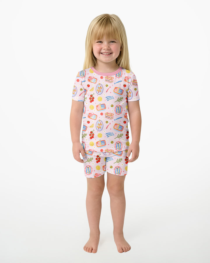 Preppy Sardines Bamboo Two Piece Short Sleeve Shorts Pajama Set