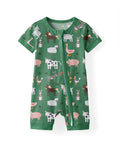 Green Farm Animals Bamboo Shorty Zippered Romper
