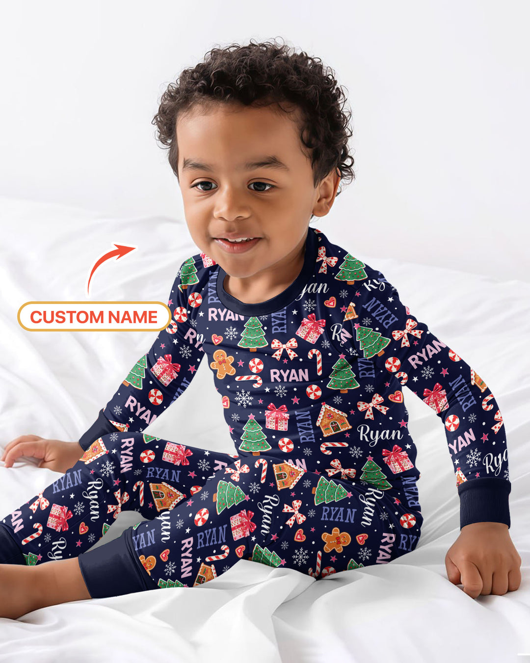 Custom Name Christmas Crew Family Matching Bamboo Two Piece Long Sleeve Pajama Set
