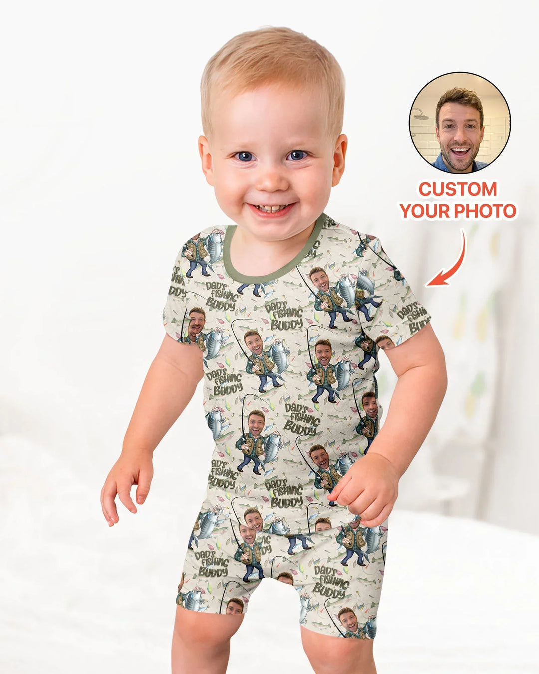 Custom Photo Dad Fishing's Buddy Daddy & Me Matching Bamboo Two Piece Short Sleeve Shorts Pajama Set
