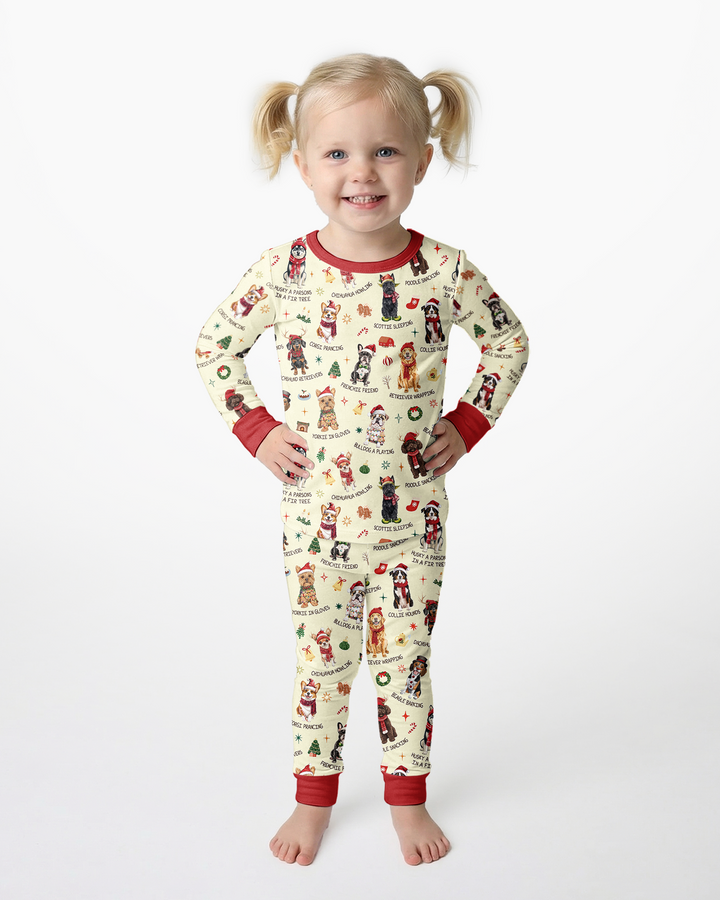 Retro 12 Dogs of Christmas Bamboo Two Piece Long Sleeve Pajama Set