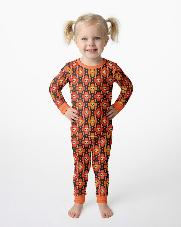 Retro Skull Flower Halloween Bamboo Two Piece Long Sleeve Pajama Set