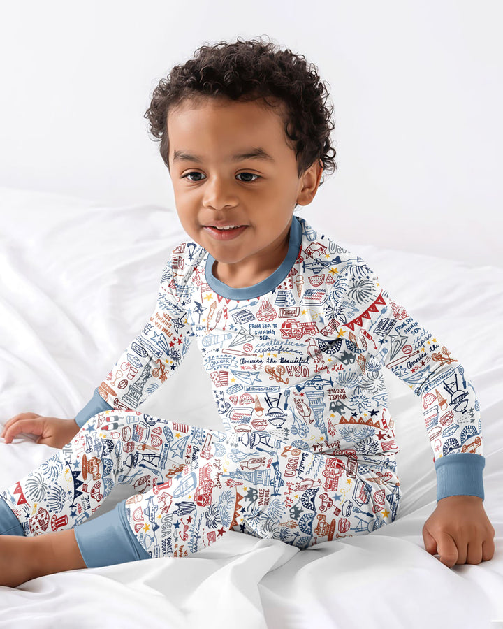 Liberty Doodle 250th Family Matching Bamboo Two Piece Long Sleeve Pajama Set