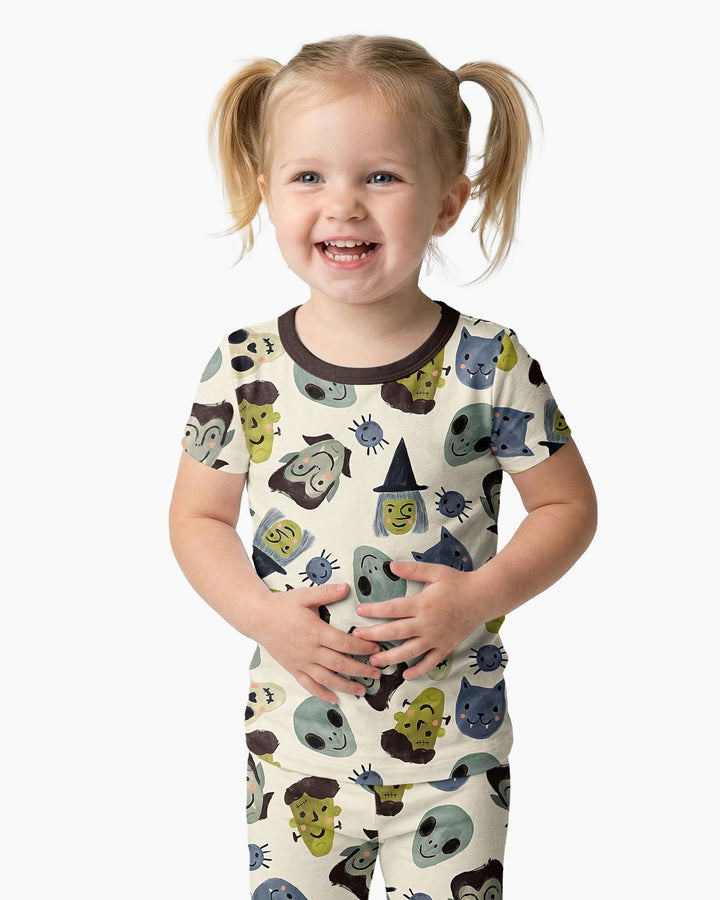 Halloween Face Bamboo Two Piece Short Sleeve Pajama Set For Haloween