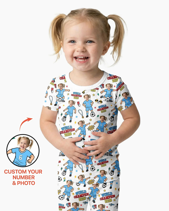Custom Photo World Champion 2026  Family Matching Bamboo Two Piece Short Sleeve Pajama Set