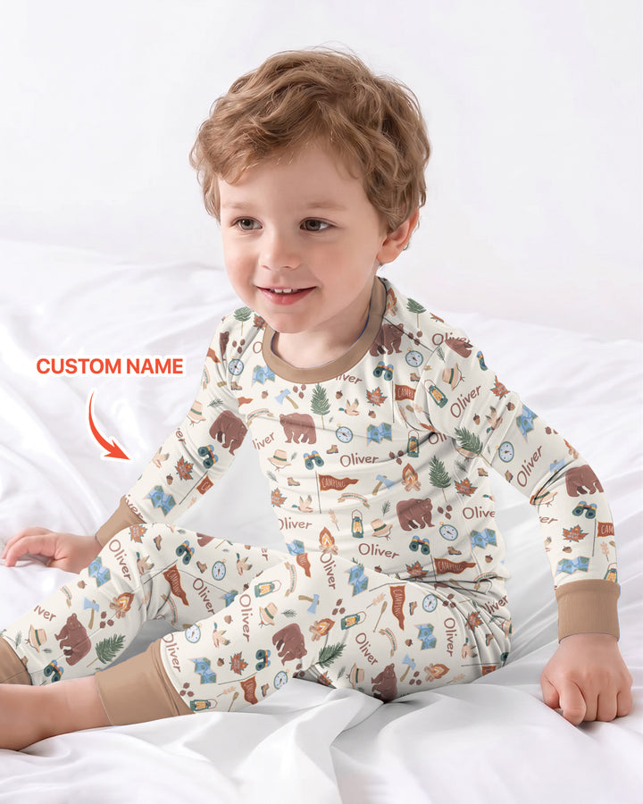 Custom Name Adventure Outdoors Bamboo Two Piece Long Sleeve Pajama Set