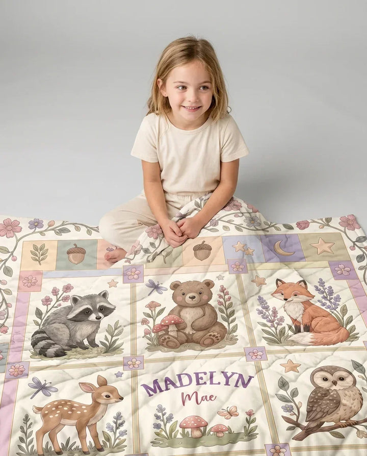 Custom Name Woodland Animal Bamboo Quilt Blanket