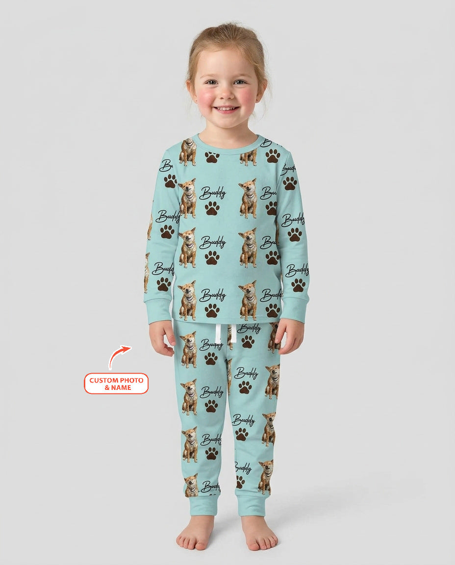 Personalized Pet Portrait Bamboo Two Piece Long Sleeve Pajama Set