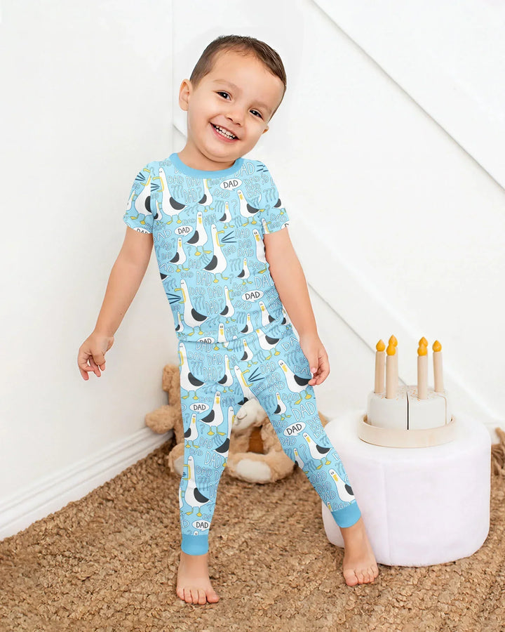 Conjunto de Pijama de Manga Corta de Bambú de Dos Piezas con Gaviota Divertida para PAPÁ