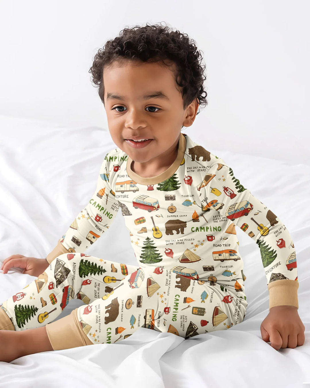 Outdoor Camping Adventure Family Matching Bamboo Two Piece Long Sleeve Pajama Set
