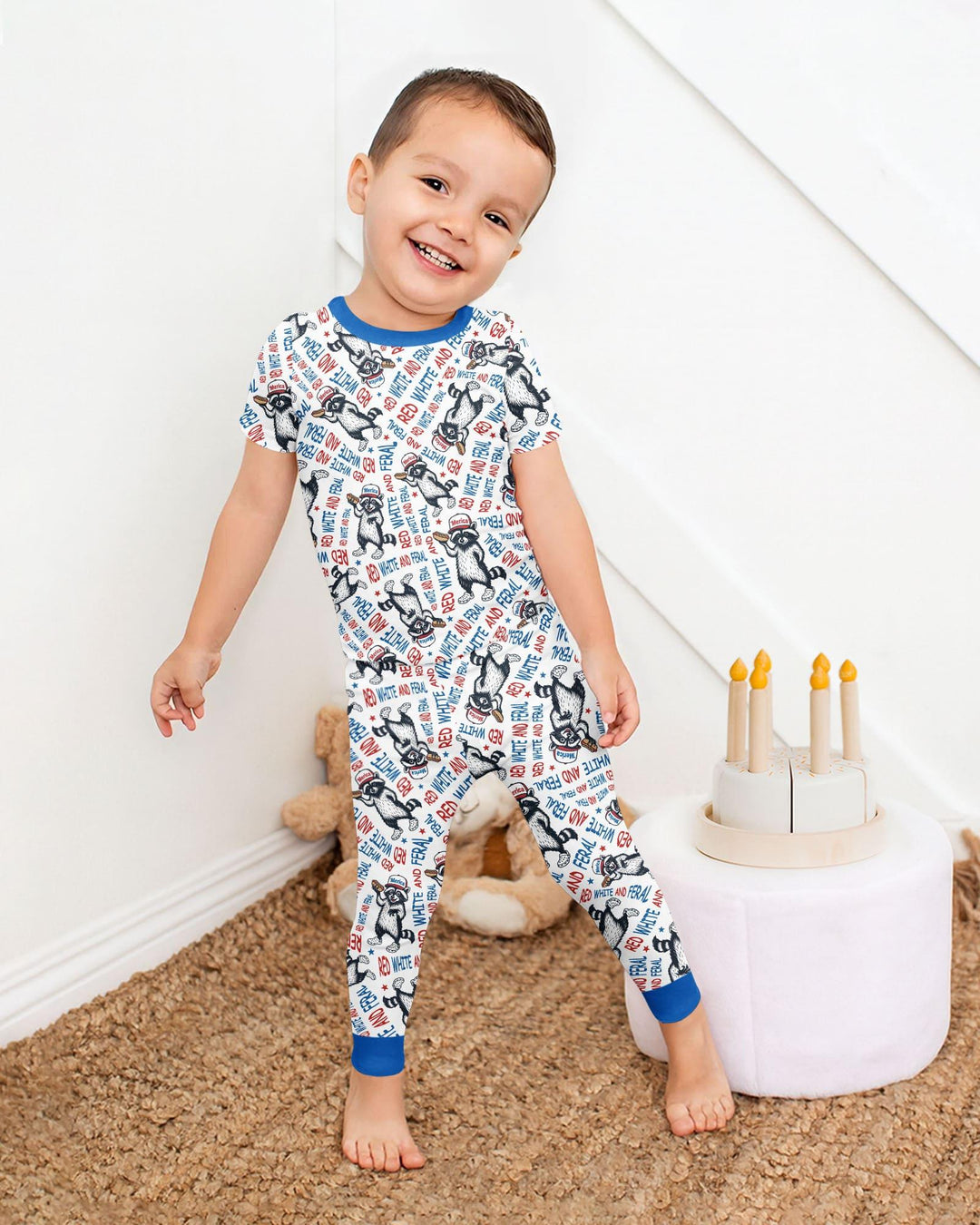 Red White and Feral Bamboo Two Piece Short Sleeve Pajama Set