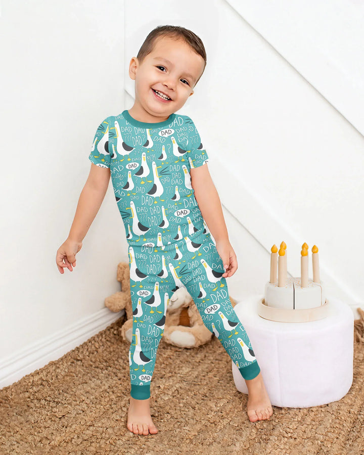 Conjunto de Pijama de Manga Corta de Bambú de Dos Piezas con Gaviota Divertida para PAPÁ